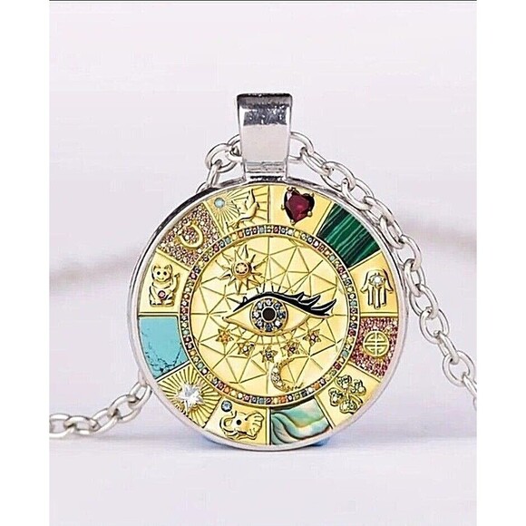 Bronze Rhinestone LUCKY EYE Symbols Pendant Chain Necklace - Picture 6 of 8